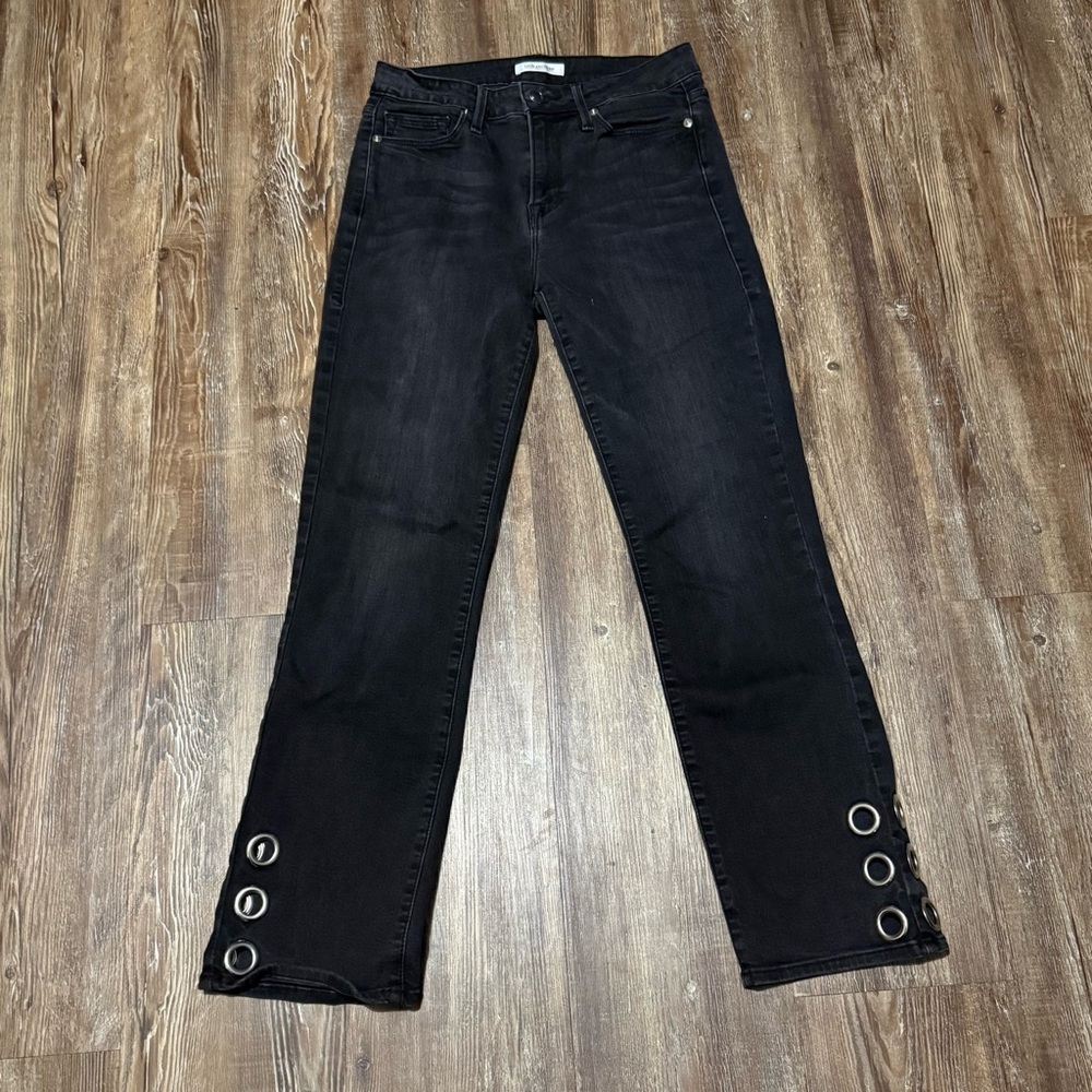 Good American Straight Leg Ankle Length Jeans Women's 4/27 in Black010 Hem Loops